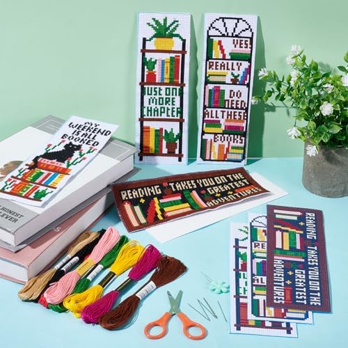 ACRNIGHEET 6PCS Counted Cross Stitch Bookmark Kits for Beginners Bookshelf - Image 5