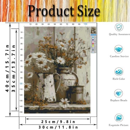 Tiwabb Retro Daisy Stamped Cross Stitch Kits for Adults Beginners - Image 3