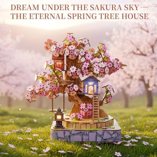 Sakura Tree House DIY Miniature House Kit for Adults, 564PCS 3D Wooden Puzzle with Light, Japanese Cherry Blossom Building Set, Wooden Craft Model Home Decor Gift - Image 4