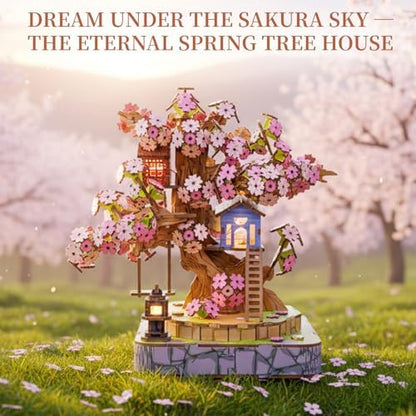 Sakura Tree House DIY Miniature House Kit for Adults, 564PCS 3D Wooden Puzzle with Light, Japanese Cherry Blossom Building Set, Wooden Craft Model Home Decor Gift - Image 4