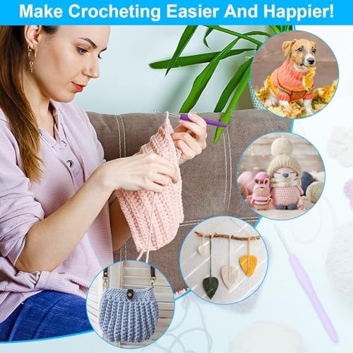 Crochet Hooks 14 Sizes Crochet Hook Set, 53 Pack Yarn Crochet Kit for Beginners, Knitting Needles with Ergonomic Handles for Arthritic Hands, Crochet Needle Kit with Blue Case for Crocheters - Image 6