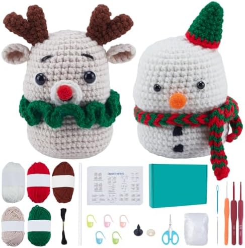 ACRNIGHEET 2Pcs Christmas Crochet Kit for Beginners Snowman and Deer Kits by ACRNIGHEET