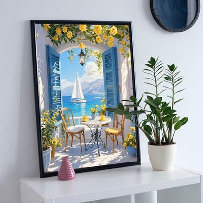 Scenery Paint by Numbers Kit for Adults,Seaside Landscapes Acrylic Paint by Number Kits on Canvas for Adult Beginner,DIY Window View Oil Painting by Numbers Kit Crafts for Home Decor Gift 16X20 Inch. - Image 4