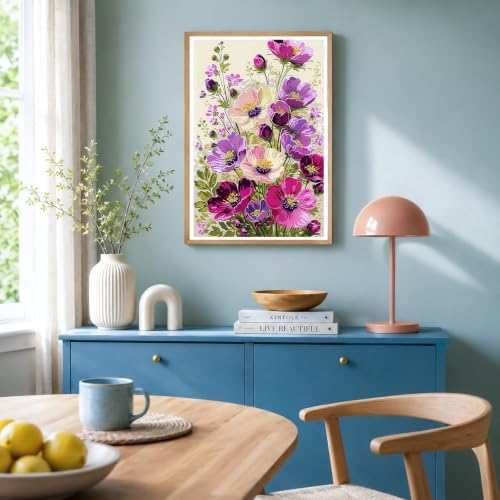 NXIKYO Framed Pink Flowers Paint by Numbers Kit for Adults Beginner, Purple Bouquet Easy Paint by Numbers Canvas with Frame, DIY Painting Kit for Relaxing Home Wall Decor Gift 8x12 Inch - Image 4