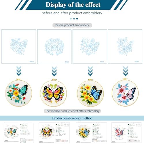 Zhenqing Butterfly Embroidery Kit 11.4x11.4 Inch - Complete Embroidery Set with Fabric, Threads, Needles & Hoop - Beginner-Friendly DIY Craft Kit for Adults (C0041) - Image 6
