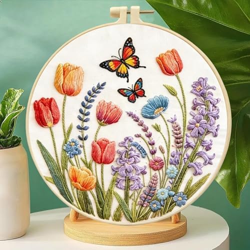 FRANDEK DIY Bush Butterfly Stamped Embroidery Kit with Hoop for Adults - Image 7