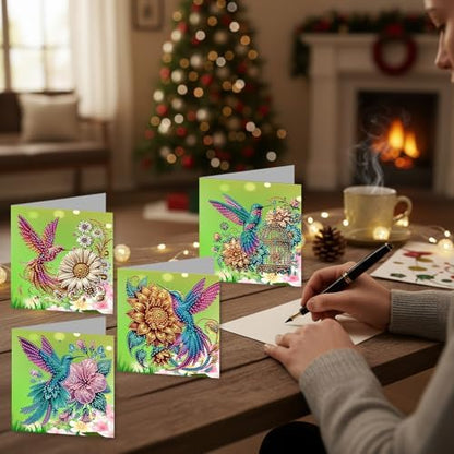 jinglinhh 12pcs Hummingbird Sunflower Diamond Art Painting Greeting Cards with Envelopes, DIY Card Making Kits for Adults, Diamond Art Christmas Cards for Birthday Holiday Postcards Craft Gifts - Image 6