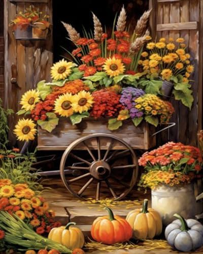 Tucocoo Colorful Flowers Float Paint by Number Rural Fall Harvest Scenery DIY Painting on Canvas with Brushes Acrylic Paints Paint by Numbers for Adults and Kids Beginner 16x20 Inch（DIY Frame） - Image 2