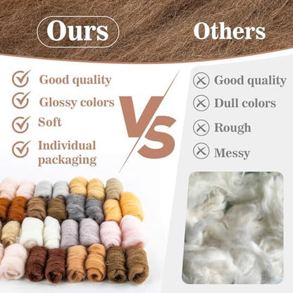 Sukh 40Packs Felting Wool Roving - 20 Colors Needle Wool Felt for Craft - Image 3