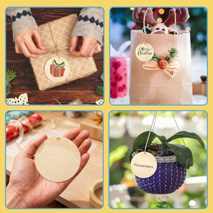 FSWCCK 100 Pcs 3in Wood Circles with Holes & Ropes,Unfinished Discs for DIY - Image 5