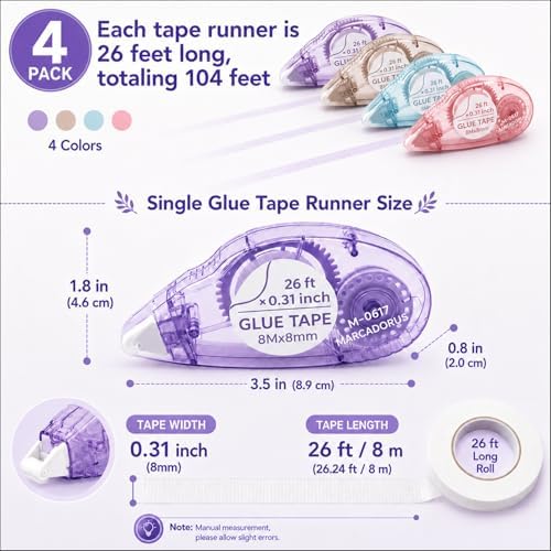 MARCADORUS Glue Tape for Scrapbooking, Double Sided Tape Roller 106Ft Total - Image 2