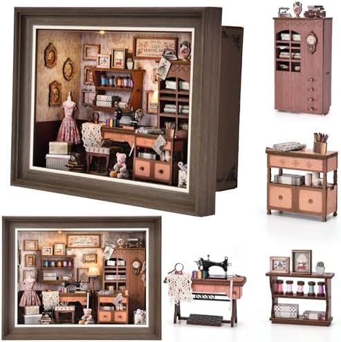 Book Nook Kit - 3D Wooden Puzzle with LED Switch Control & Wall-Mountable Frame，DIY Miniature House for Beginners，Bookshelf/Tabletop/Wall Decor for Craft Lovers，Dollhouse Gift (Lily Sewing Shop) - Image 2