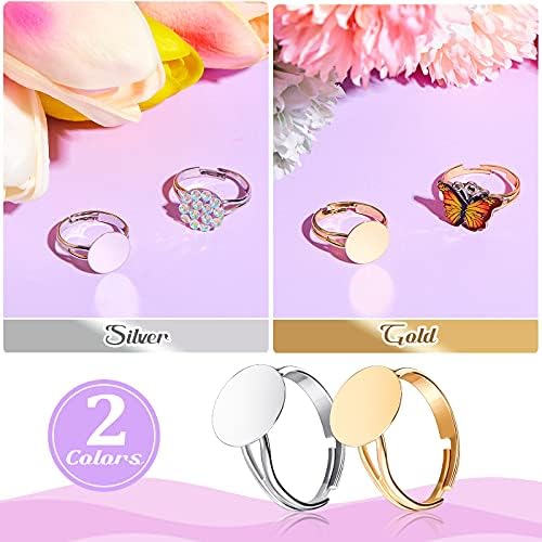 Herdear 40pcs Adjustable Blank Rings 12mm Base, Silver, Gold - Image 5
