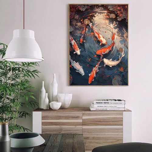 MaiMMaledy Paint by Numbers Kit for Adults Beginners 8Wx12L inch Canvas Pictures with Framed Drawing Painting Works with Wooden Triangle Easel Acrylic Pigment Good Luck Koi - Image 4