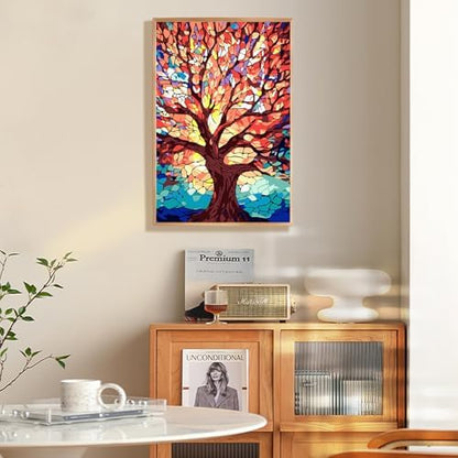 Fountor Framed Paint by Numbers Kit for Adults Beginner & Kids Ages 8-12, Tree of Life Paint by Number with Frame, Easy Acrylic Stained Glass Colorful Tree Painting by Numbers Kit on Canvas 8x12 inch - Image 2