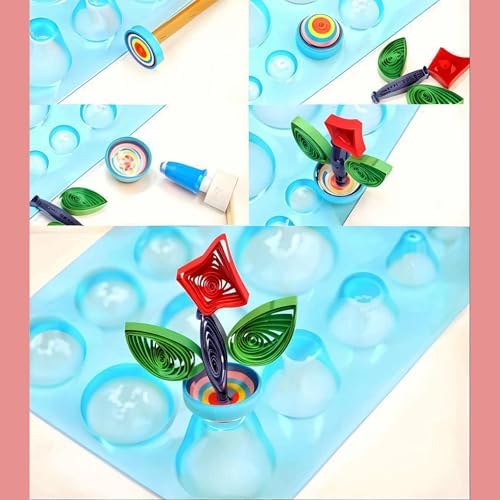 sunnates 2 PCS 3 Row Paper Quilling Tools 3D Half Ball Domes DIY Roll Tool Plastic Mini Quilling Molds for DIY Paper Art Tools Blue Pink - Image 5