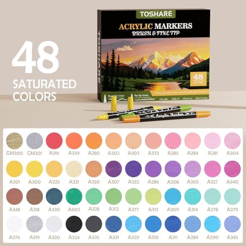 48 Colors Precision Dual Tip Acrylic Paint Markers Pens - Brush & Fine - Image 6