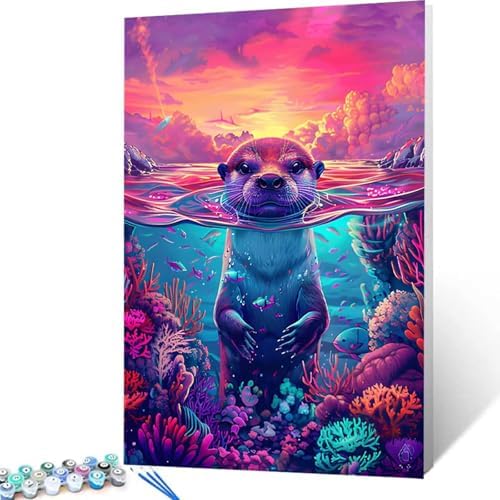 Animal Paint by Numbers Kit for Adults Otter Paint by Numbers, DIY Acrylic Watercolor Oil Painting Kits for Adults Beginners with Brushes, Hobbies for Women for Home Wall Decor, Gifts 28x38 in 3-32 - Image 4