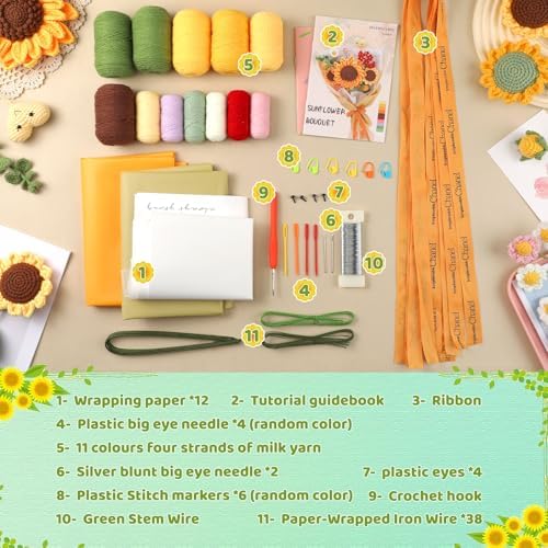 Iuuidu Crochet Kit for Beginners, Sunflower Crochet Flower Bouquet Kit - Image 2