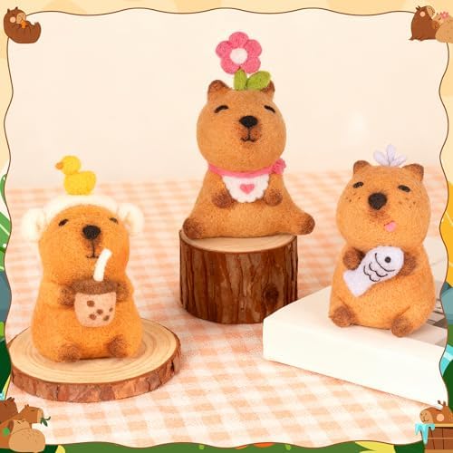 Capybara Needle Felting Kit - 3 Set Cute Animal DIY Doll Wool Craft Set with Felt Tool Instruction Foam Mat, DIY Needlework Keychain Craft for Adults Beginners Christmas Birthday Gift (Style 2) - Image 4