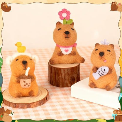 Capybara Needle Felting Kit - 3 Set Cute Animal DIY Doll Wool Craft Set with Felt Tool Instruction Foam Mat, DIY Needlework Keychain Craft for Adults Beginners Christmas Birthday Gift (Style 2) - Image 4