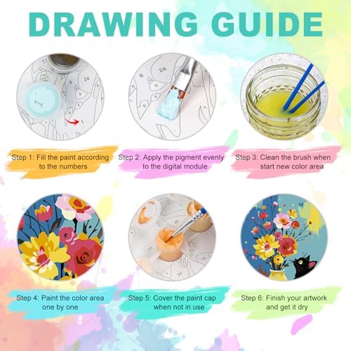 Framed Paint by Numbers Kit for Adults, Black Cat & Flowers, 8 x 12 Inch - Image 6