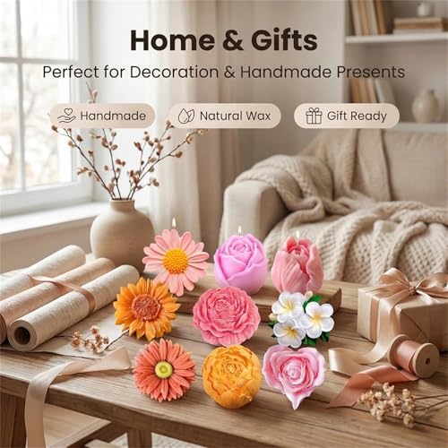 9Pcs Flower Silicone Molds for Candle Making 3D Sunflower Rose Peony Daisy Shape Silicone Soap Molds for DIY Home Decor Handmade Gift (9PCS Flower Mold Set) - Image 5