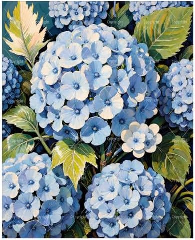 Floral Paint By Numbers Kit For Adults - Diy Blue Hydrangea Flowers Painting On Canvas 16X20 Inches, Acrylic Paint Set, Suitable For Beginners, Wall Decor Art For Home Decoration Or Gifts, Unframed by Unknown
