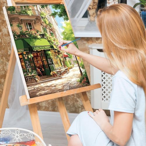 Bowetile Framed Street Cafe Paint by Numbers Kit for Adults, Adults' Paint-by-Number Kits on Canvas, Painting by Numbers Spring, DIY Acrylic Number Painting for Home Wall Decor, 8x12in - Image 3