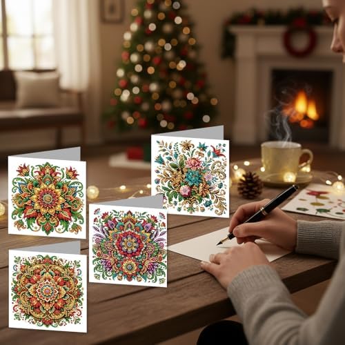 12 Packs Diamond Painting Greeting Card Kit Diamond Art Greeting Cards Special Shaped Diamond Painting Greeting Card Arts Crafts for Christmas Birthday Thanksgiving Day Holiday (Mandala) - Image 4