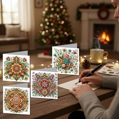 12 Packs Diamond Painting Greeting Card Kit Diamond Art Greeting Cards Special Shaped Diamond Painting Greeting Card Arts Crafts for Christmas Birthday Thanksgiving Day Holiday (Mandala) - Image 4