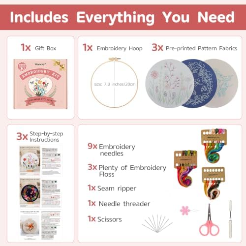 Meyocky Embroidery Kit for Beginners with Floral Leaf Patterns Stitch Video - Image 2