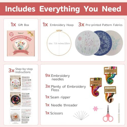 Meyocky Embroidery Kit for Beginners with Floral Leaf Patterns Stitch Video - Image 2