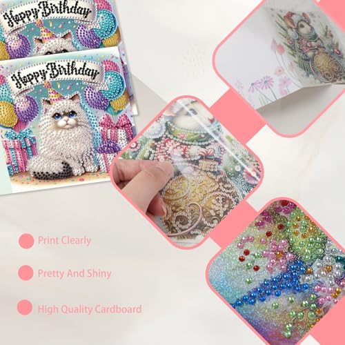JISHSHAY 6 PCS Diamond Painting Greeting Cards Cat Diamond Art Happy Birthday Cards with Envelopes Gem Art Animal Mosaic Kits for Adults, for Anniversary Valentine Thank You Graduation All-Occasion - Image 5