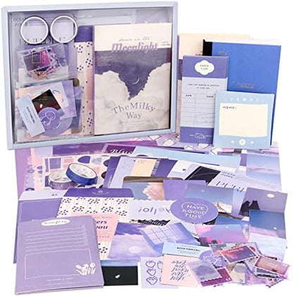 Draupnir Aesthetic Scrapbook Kit(348pcs), Bullet Junk Journal Kit with Journaling/Scrapbooking Supplies, Stationery,A6 Grid Notebook with Graph Ruled Pages DIY Scrapbook Gift for Girl Kid(Moonlight) by Draupnir