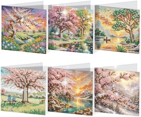 Artiphile DIY Pearl Art Painting Greeting Card Set Crafts Decor 6-Piece Foldable Cards Kit with Envelopes and Tools for Holiday Wishes Adult Crafting Project-Landscape by Artiphile