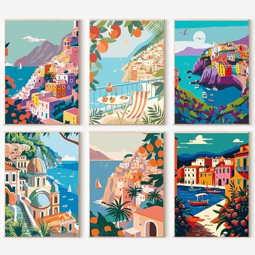 cupmod 6 Packs Scenery-Cityscape Paint by Numbers Kit for Adults,DIY Watercolor Acrylic Oil Painting Landscape Paint by Numbers Kits on Canvas,Adults Paint by Numbers Kits for Home Decor 9.8x12.8inch by Cupmod