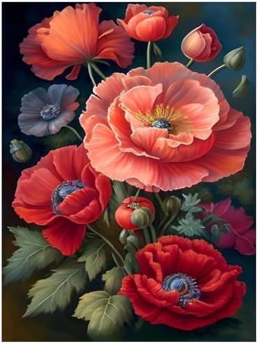 Poppy Paint by Numbers Kit for Adults, 16x20 inch by MANDUN