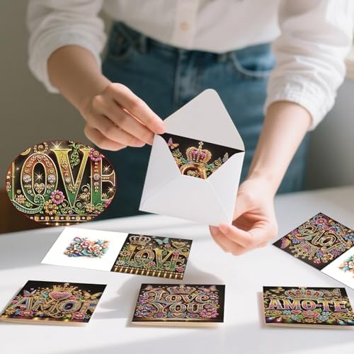 C'eitura 6Pcs Inspirational Word DIY Diamond Art Painting Greeting Cards Kit | Thank You Hello Congrats Blessings Cards | All Occasion Positive Message Blank Note Cards for Kids & Adults - Image 3