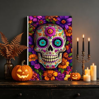 NAIMOER Halloween Paint by Numbers Kits for Adults Beginner with Wooden Framed, Skull Flowers Color by Numbers on Canvas Painting Kits for Adults, Easy Paint DIY Acrylic for Home Wall Decor 8X12 Inch - Image 2