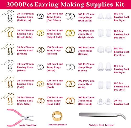 Earrings Hooks for Jewelry Making, Anezus 2000Pcs Earring Making Supplies Kit with Fish Hook Earrings, Earring Cards, Jewelry Plier, Earring Backs and Jump Ring for Jewelry Making and Earring Repair - Image 2