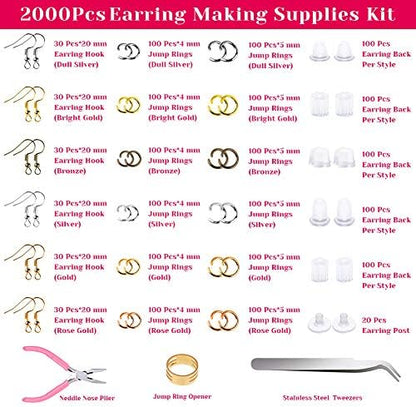 Earrings Hooks for Jewelry Making, Anezus 2000Pcs Earring Making Supplies Kit with Fish Hook Earrings, Earring Cards, Jewelry Plier, Earring Backs and Jump Ring for Jewelry Making and Earring Repair - Image 2