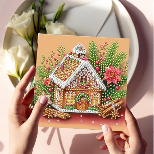 Diamond Painting Christmas Cards Kit for Adults - 6 Pack DIY Gingerbread House Greeting Cards with Envelopes - 5D Diamond Art Holiday Cards Set - Handmade Merry Christmas Thank You Cards Craft Gift - Image 3