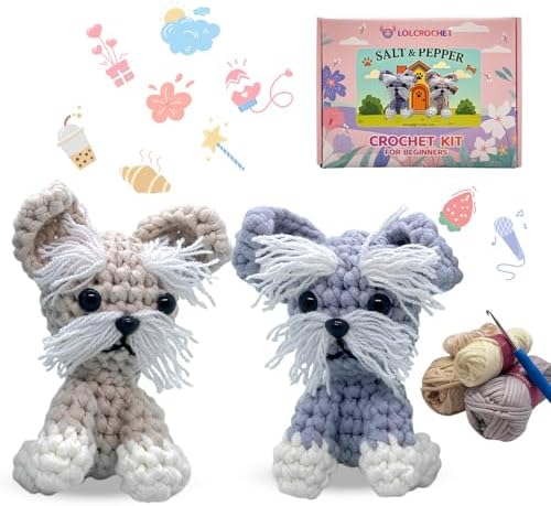 Dog Crochet Kit for Beginners, Learn Crochet Animal Kit, Include Video Tutorial & Manual, Easy Knitting Yarn for Adult, DIY Holiday Birthday Gift Idea(2pack Schnauzer Puppy) by LOLCROCHET