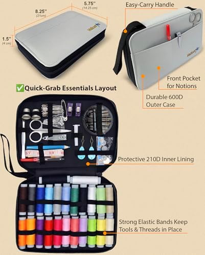 Vellostar Sewing Kit for Adults & Kids - 100-Piece Light Grey Beginner Set - Image 5