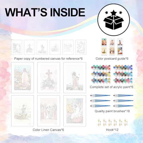 Yezavesu 6 Pack Jesus Paint by Numbers Kit for Adults Beginner 8x12 Inch - Image 4