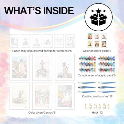 Yezavesu 6 Pack Jesus Paint by Numbers Kit for Adults Beginner 8x12 Inch - Image 4