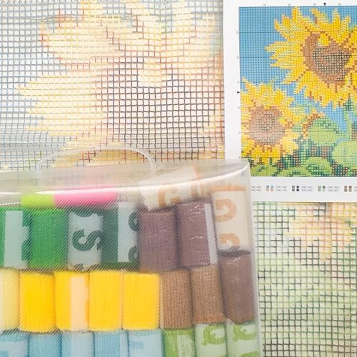 Howie's Latch Hook Kit, DIY Sunflower Pillow Crochet Yarn Kits for Adults, Color Preprinted Pattern Embroidery Sofa Cushion Cover (Sunflower, 16.93 x 16.93 inch) - Image 5