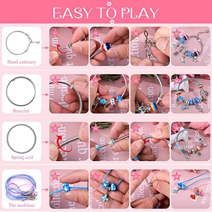 AIPRIDY Charm Bracelet Making Kit,Unicorn Mermaid Crafts Gifts Set Can Inspires Imagination and Creativity,Jewelry Making Kit Perfect Gifts for Girls 5-12 Years Old (72 Pieces Rose) - Image 4