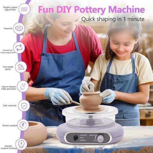 Pottery Wheel Kit for Adults and Kit,with Foot Pedal, Low Noise Pottery Wheel for Kids with 28 Pottery Shaping Tools, 8.66x8.27x3.94 Inches Pottery Clay, Adjustable Speed 0-200 RPM,for Home DIY - Image 2